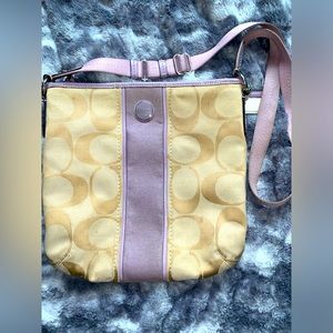 Coach adjustable cross body, tan and lavender purse